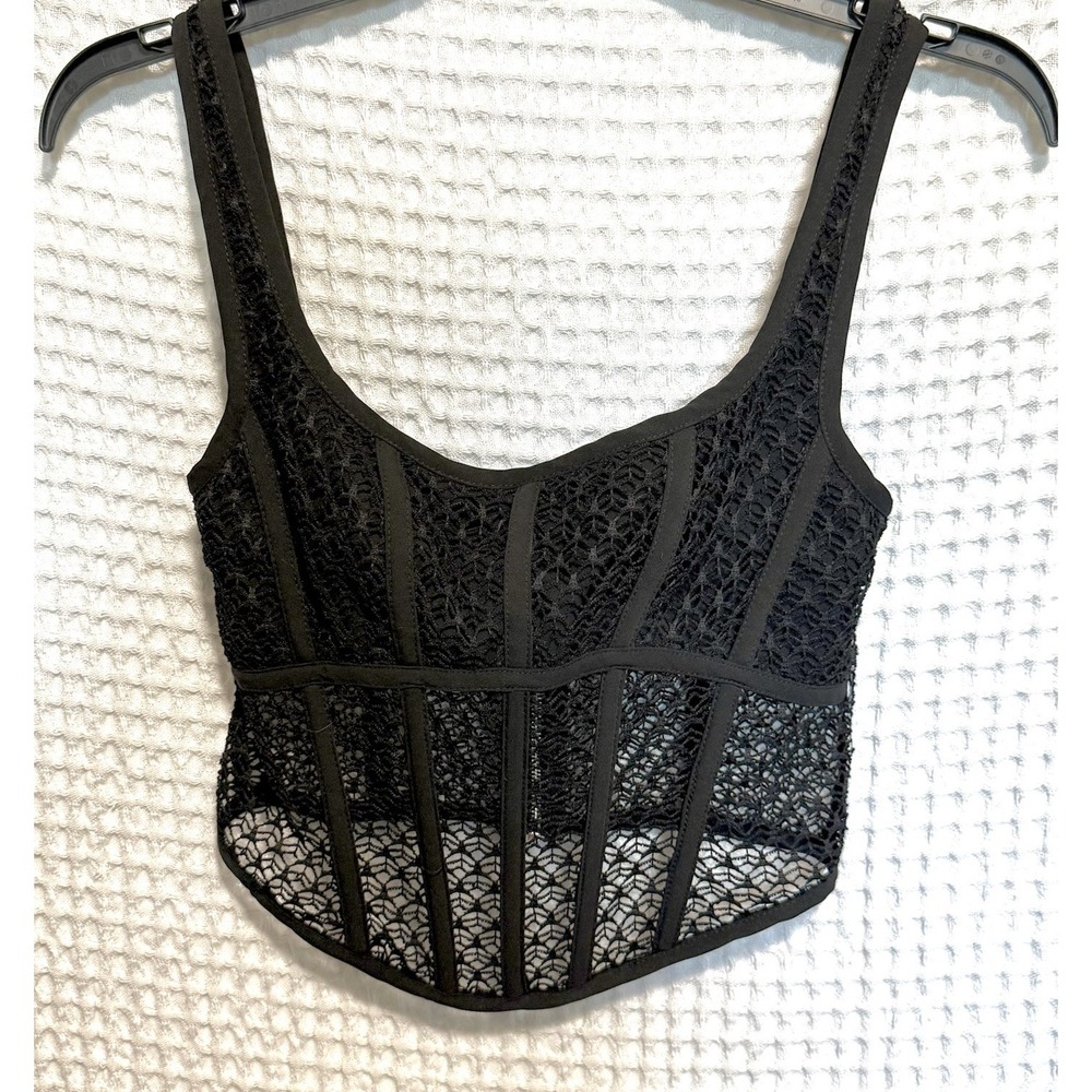 Y2K Black Lace Corset Top Size S Bustier Gothic Dark Romantic Vamp Streetwear